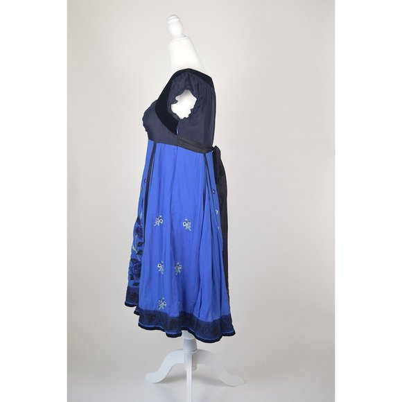 Anthropologie Vintage Lithe Silent Solstice Blue/Black Embroidered Dress Size 4 - Picture 3 of 10